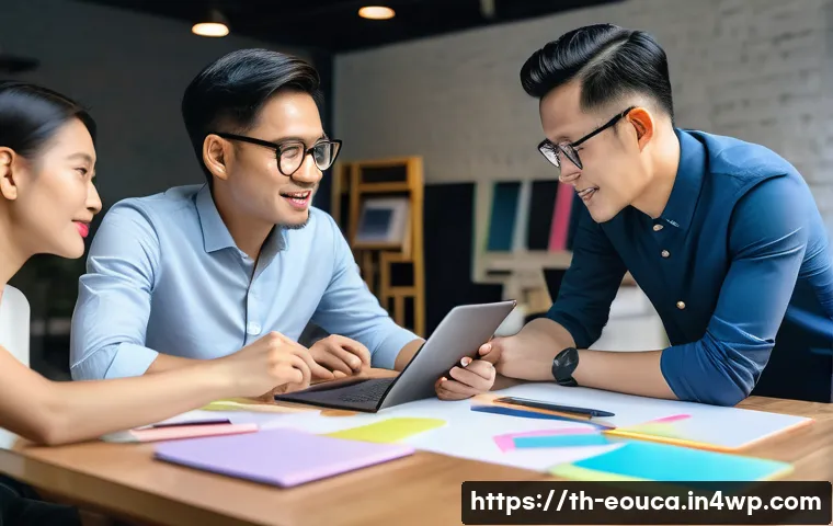 디자인 사고 교육에서의 멘토링의 중요성 - A professional mentoring session in a modern co-working space in Bangkok, Thailand, featuring a dive...