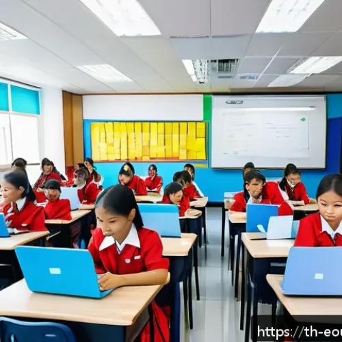 디자인 사고 교육의 이론과 실천 - A vibrant classroom scene in a Thai school where diverse students actively participate in a Design T...